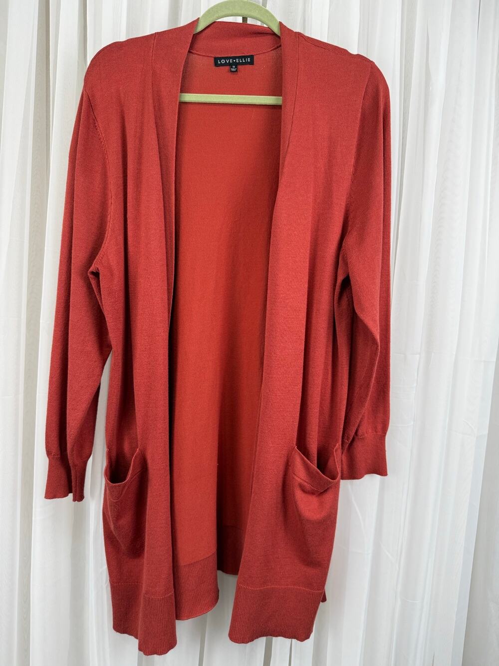 Love Ellie 1X Open Front Duster Cardigan Rust Orange Lightweight Sweater